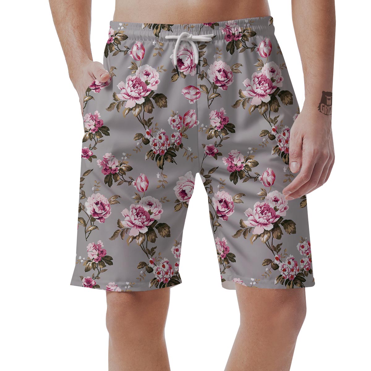 Vintage Floral Shabby Chic Print Pattern Men's Shorts-grizzshop