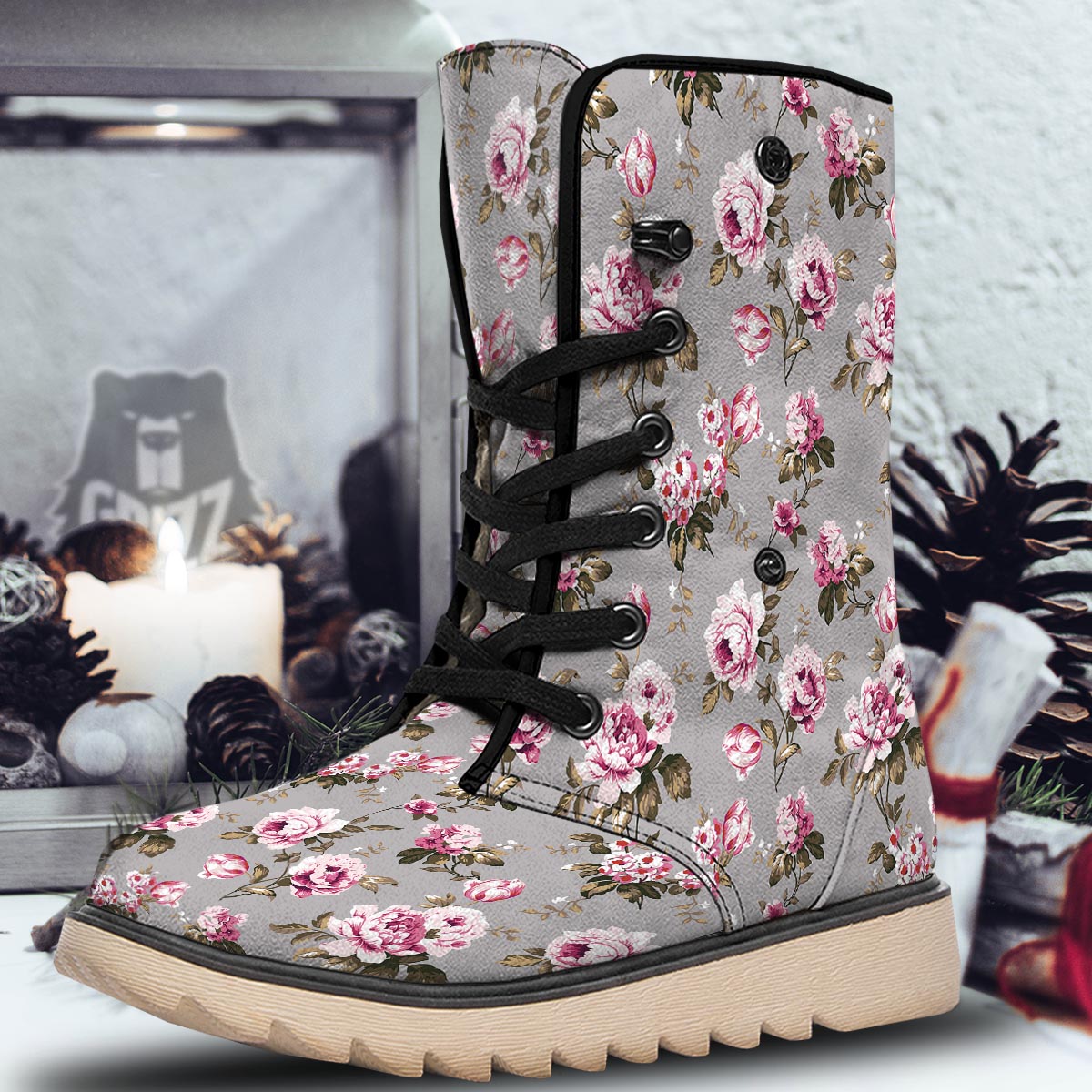 Vintage Floral Shabby Chic Print Pattern Snow Boots-grizzshop