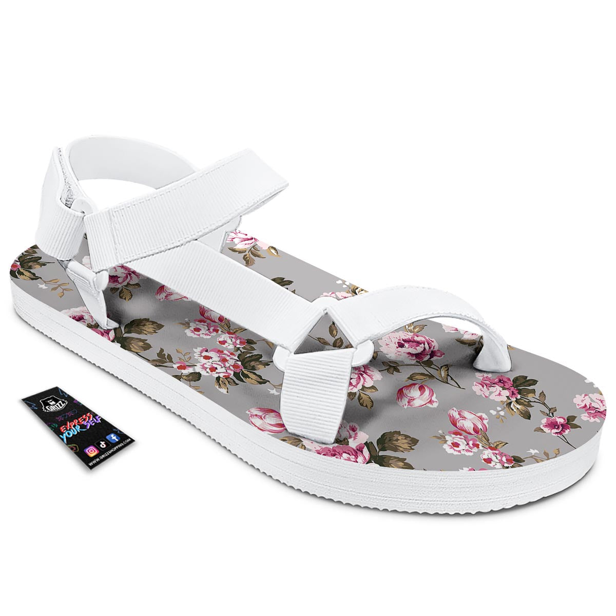 Vintage Floral Shabby Chic Print Pattern White Open Toe Sandals-grizzshop
