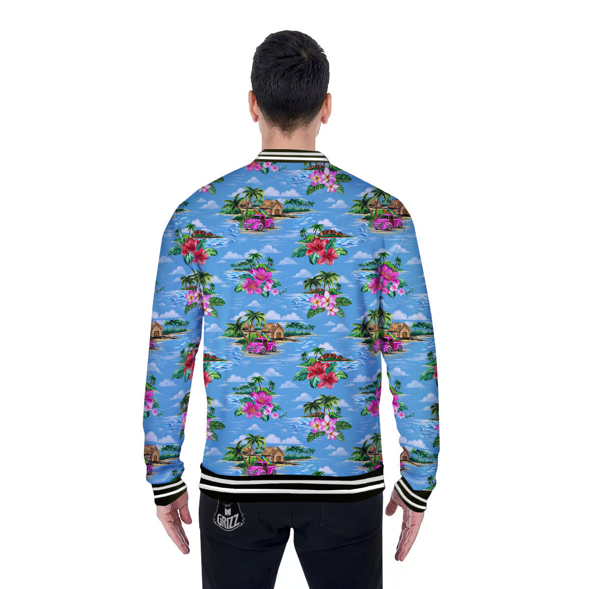 Vintage Hawaiian And Blue Sky Print Pattern Baseball Jacket-grizzshop