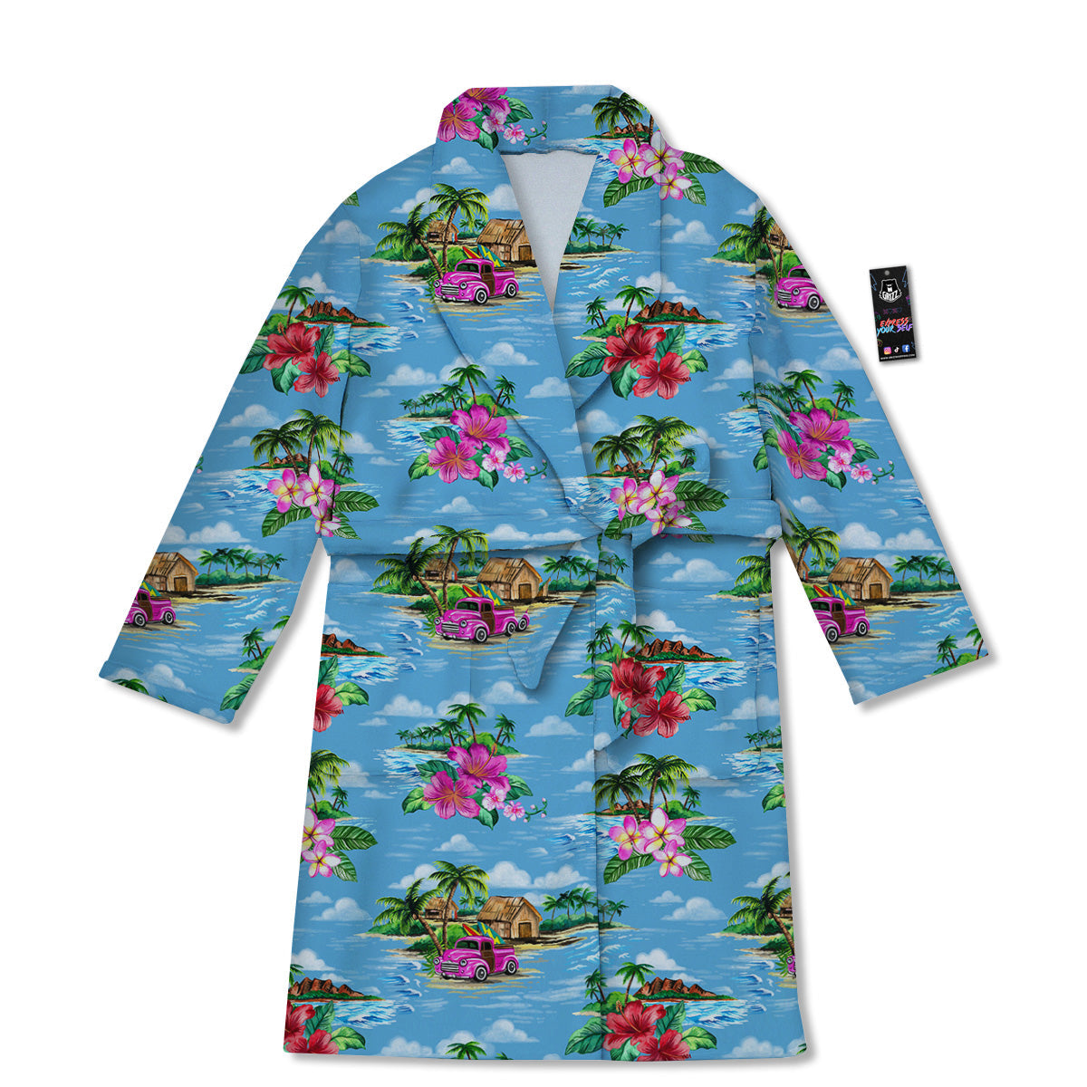 Vintage Hawaiian And Blue Sky Print Pattern Bathrobe-grizzshop