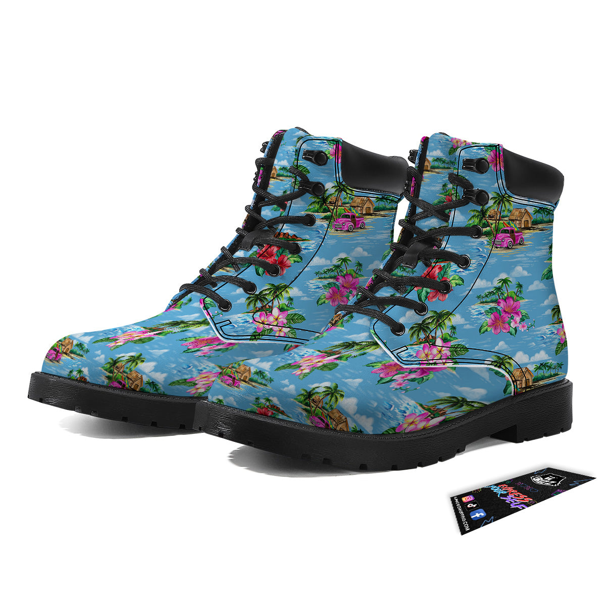 Vintage Hawaiian And Blue Sky Print Pattern Boots-grizzshop