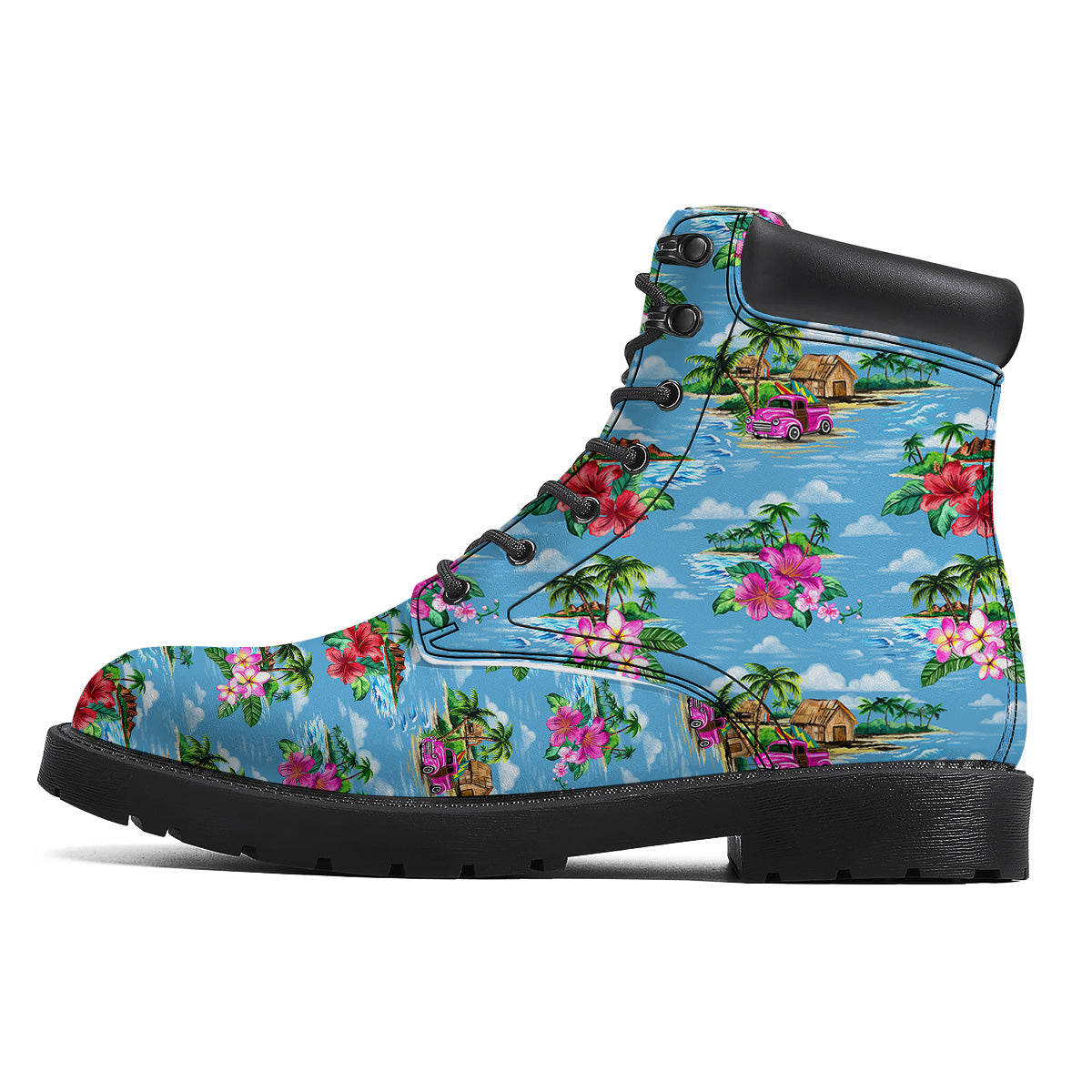 Vintage Hawaiian And Blue Sky Print Pattern Boots-grizzshop