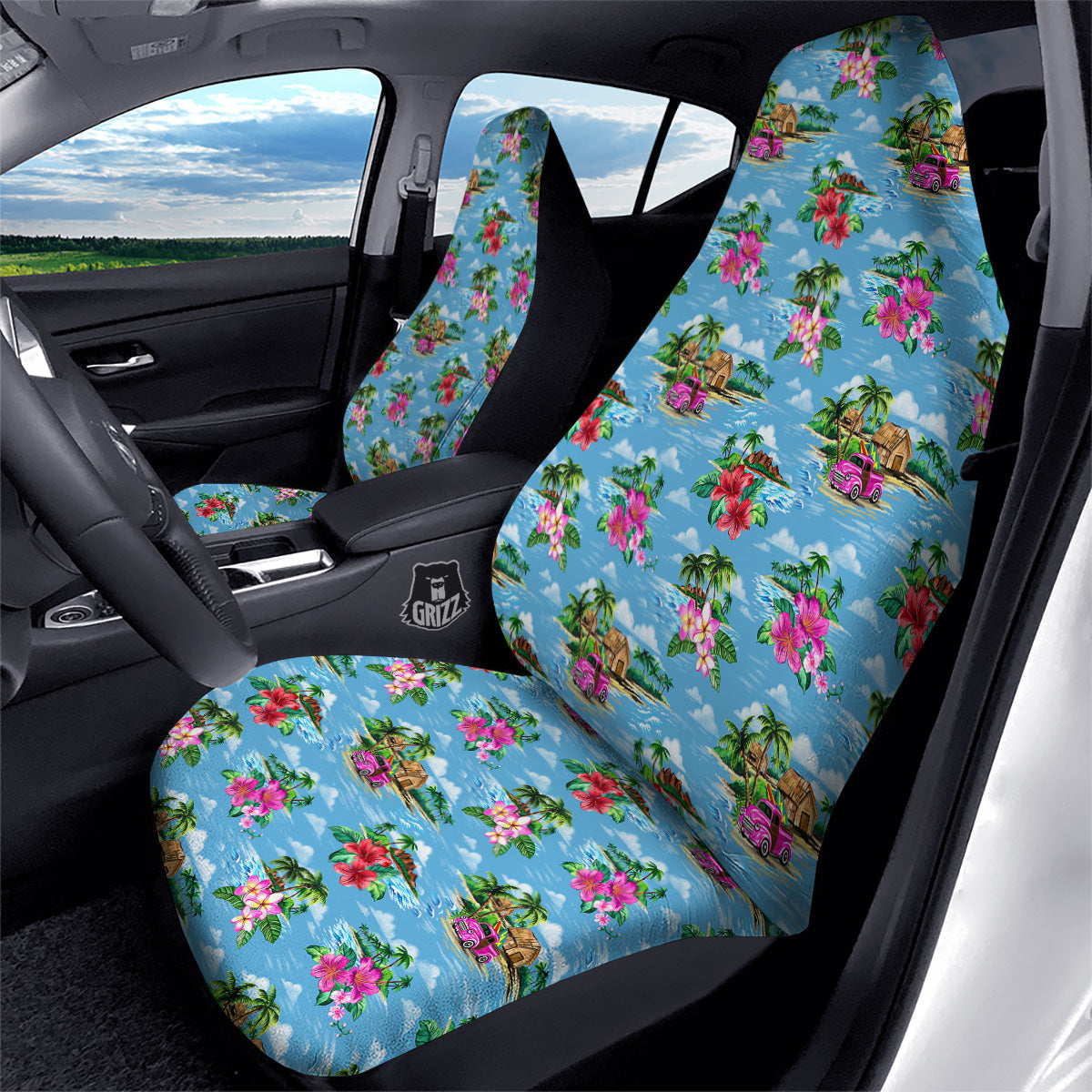 Vintage Hawaiian And Blue Sky Print Pattern Car Seat Covers-grizzshop