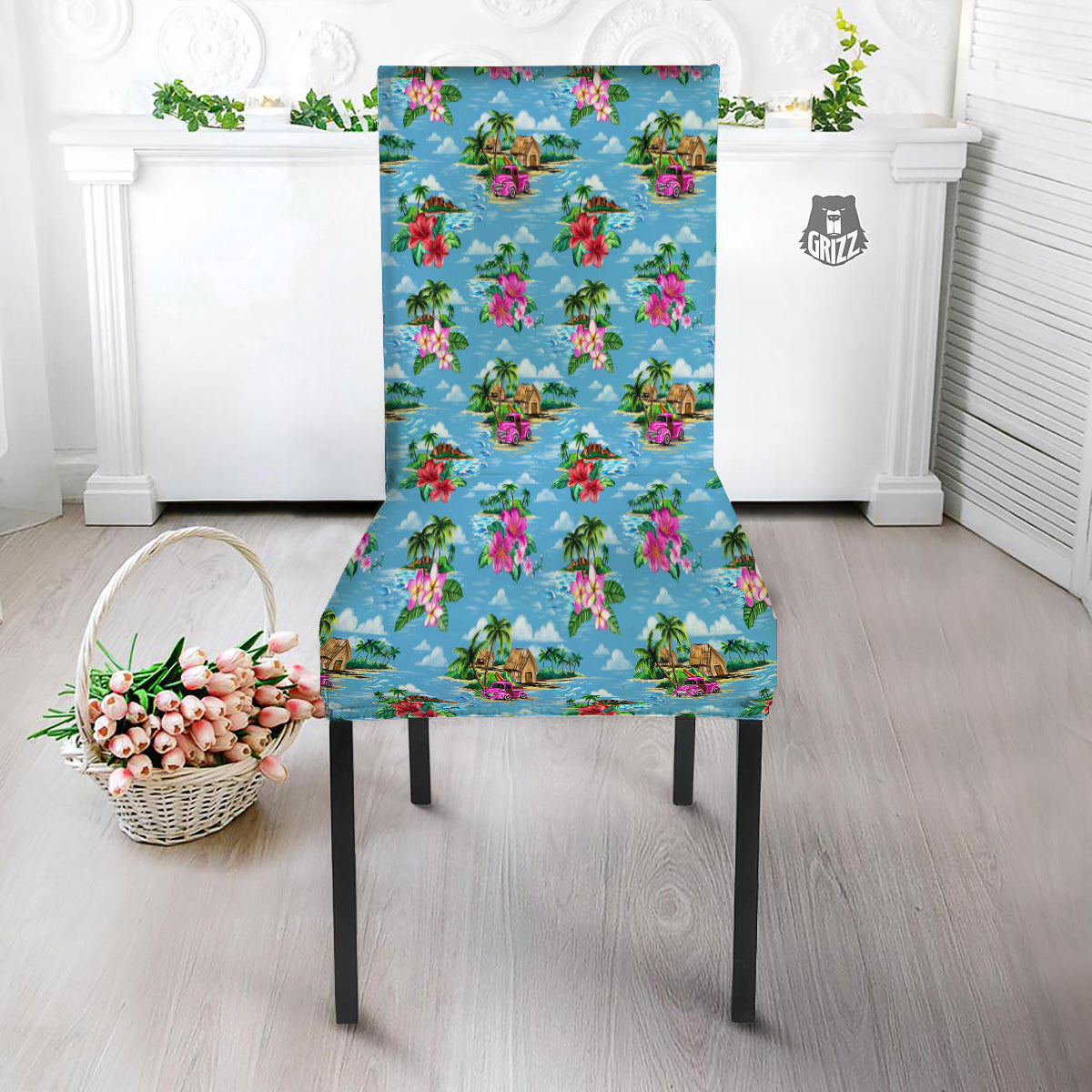 Vintage Hawaiian And Blue Sky Print Pattern Dining Chair Slipcover-grizzshop