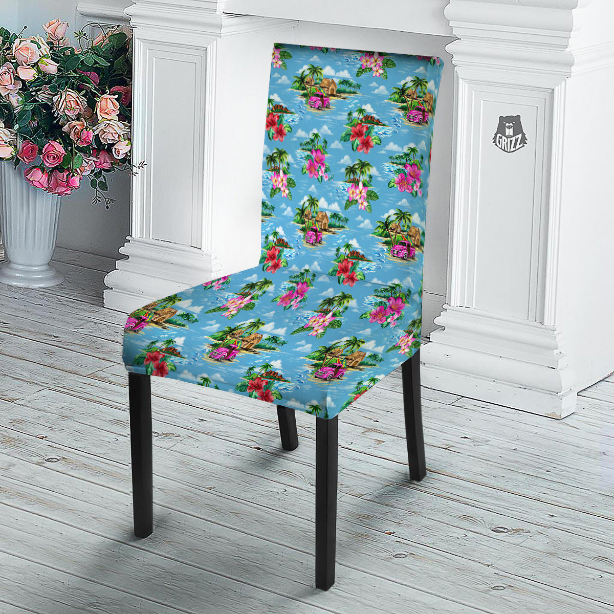 Vintage Hawaiian And Blue Sky Print Pattern Dining Chair Slipcover-grizzshop