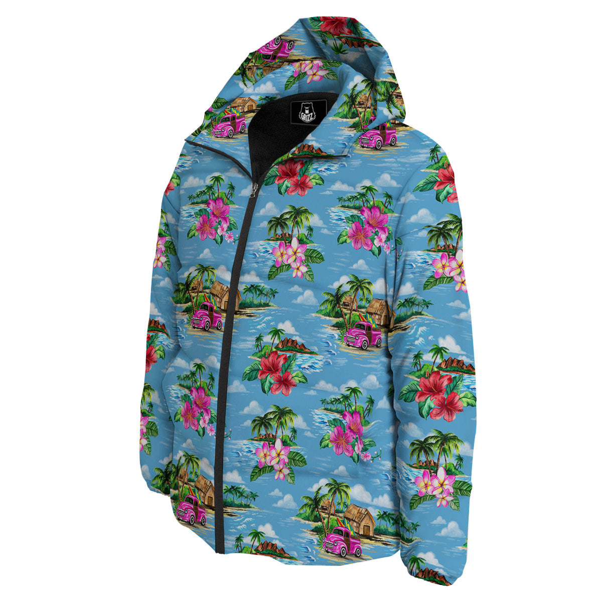 Vintage Hawaiian And Blue Sky Print Pattern Down Jacket-grizzshop
