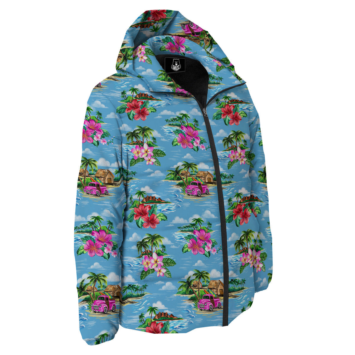Vintage Hawaiian And Blue Sky Print Pattern Down Jacket-grizzshop