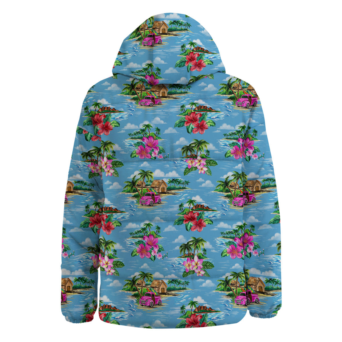 Vintage Hawaiian And Blue Sky Print Pattern Down Jacket-grizzshop
