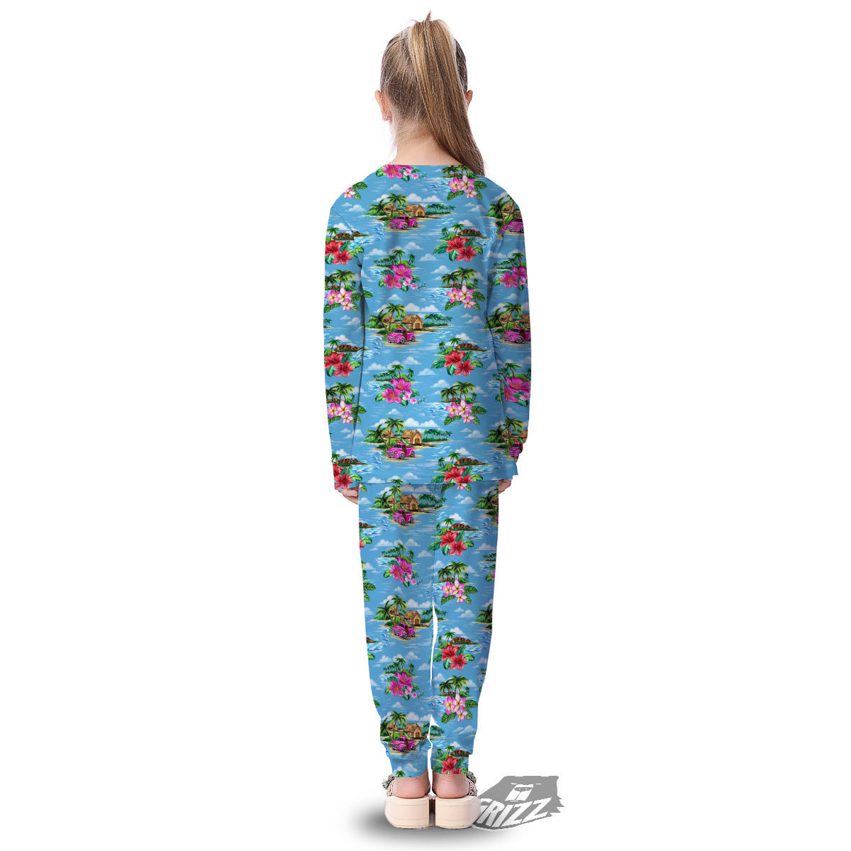 Vintage Hawaiian And Blue Sky Print Pattern Kid's Pajamas-grizzshop