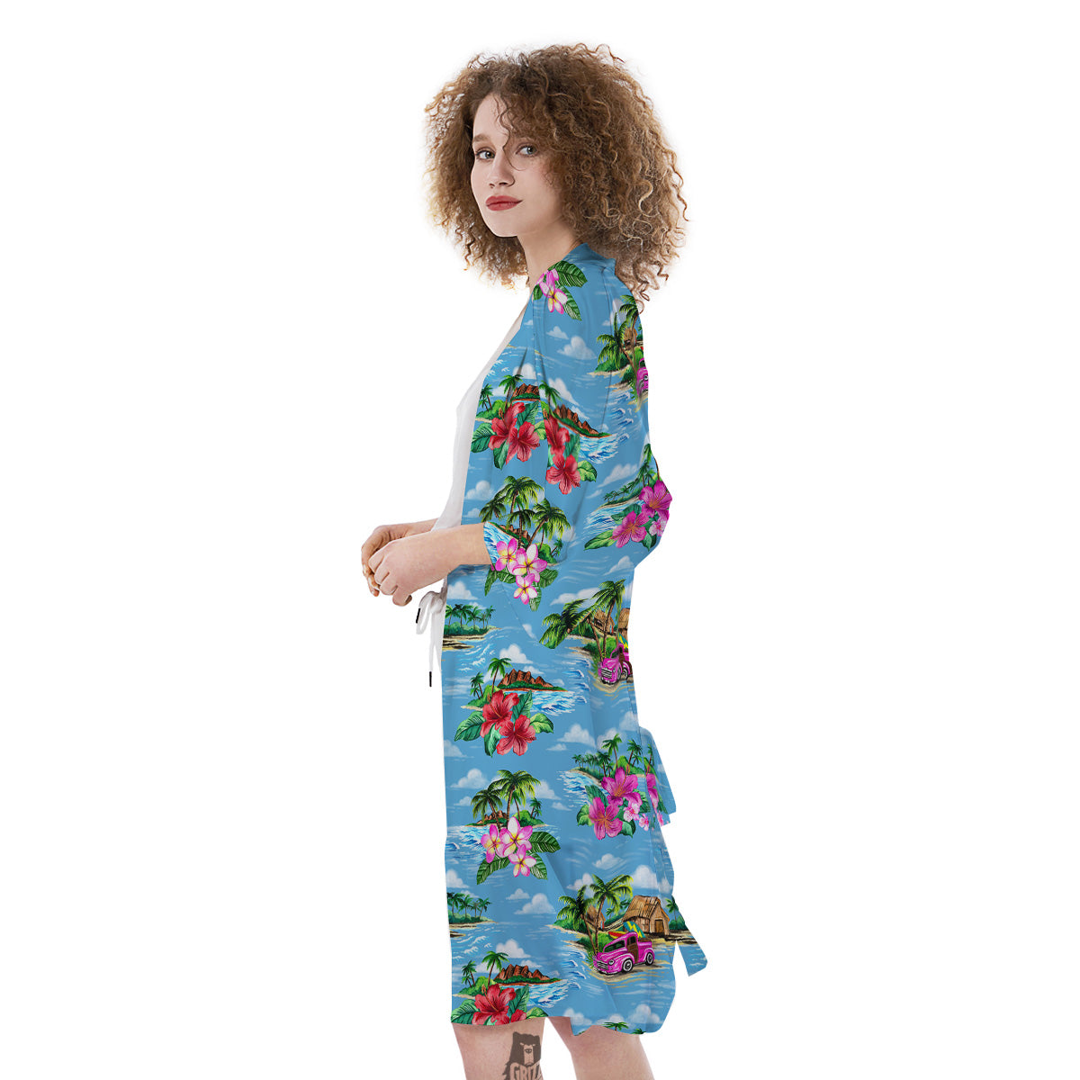 Vintage Hawaiian And Blue Sky Print Pattern Kimono-grizzshop