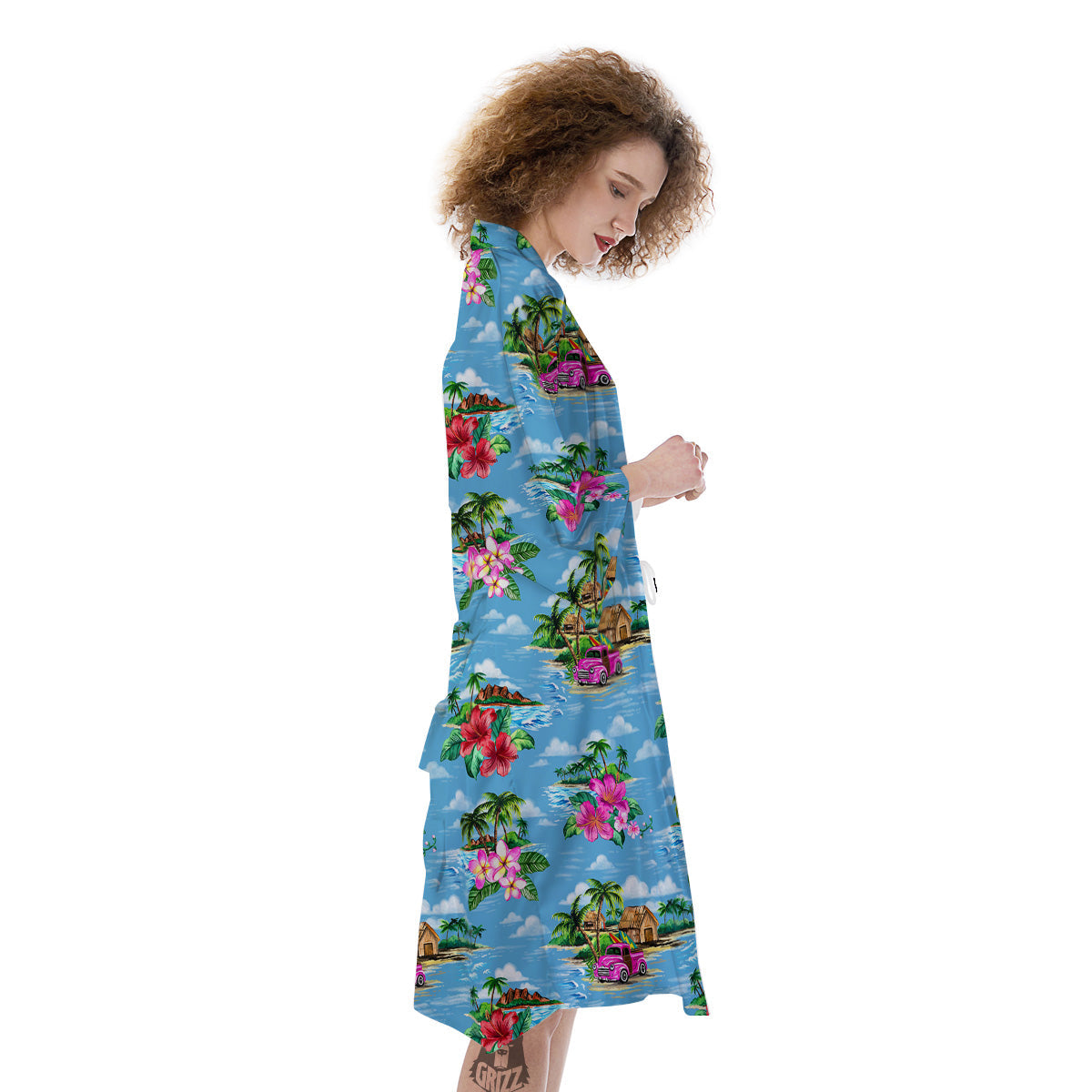 Vintage Hawaiian And Blue Sky Print Pattern Kimono-grizzshop