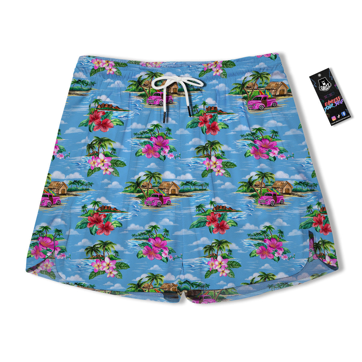 Vintage Hawaiian And Blue Sky Print Pattern Men's Running Shorts-grizzshop