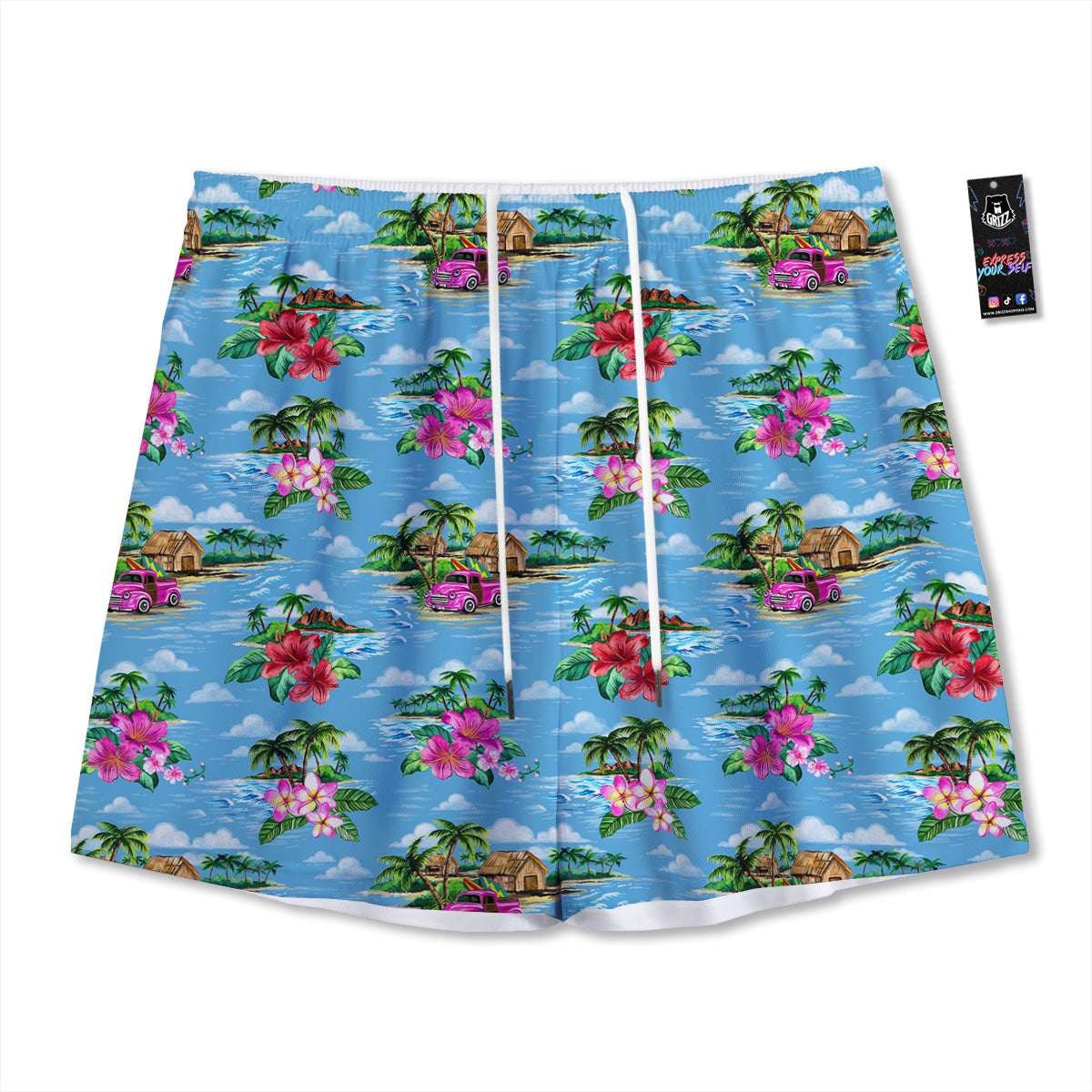 White Green And Navy Argyle Print Mesh Shorts