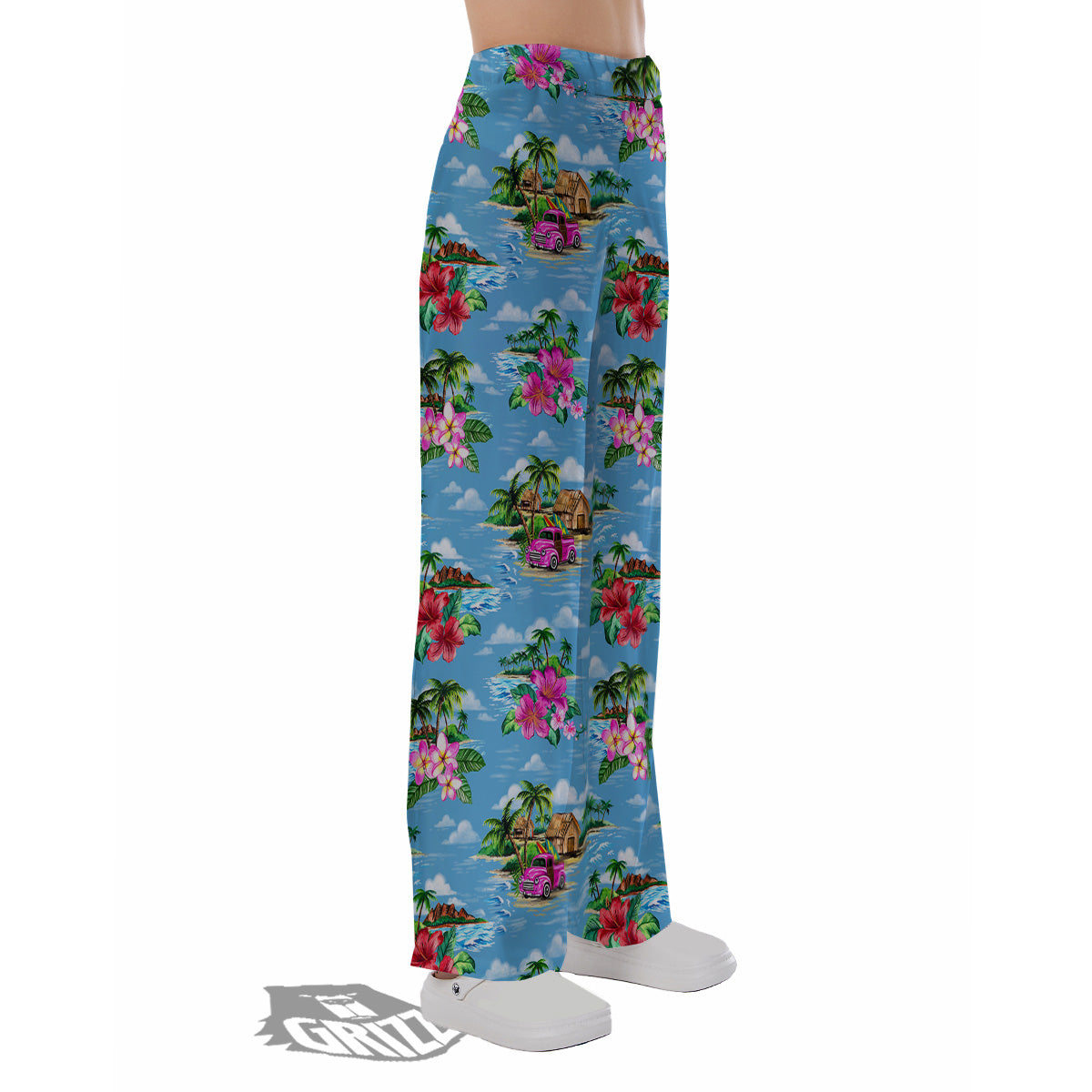 Vintage Hawaiian And Blue Sky Print Pattern Pajama Pants-grizzshop