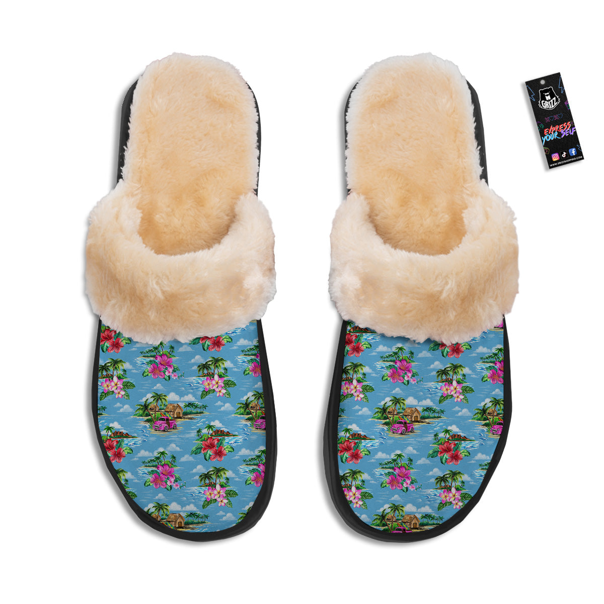 Vintage Hawaiian And Blue Sky Print Pattern Slippers-grizzshop
