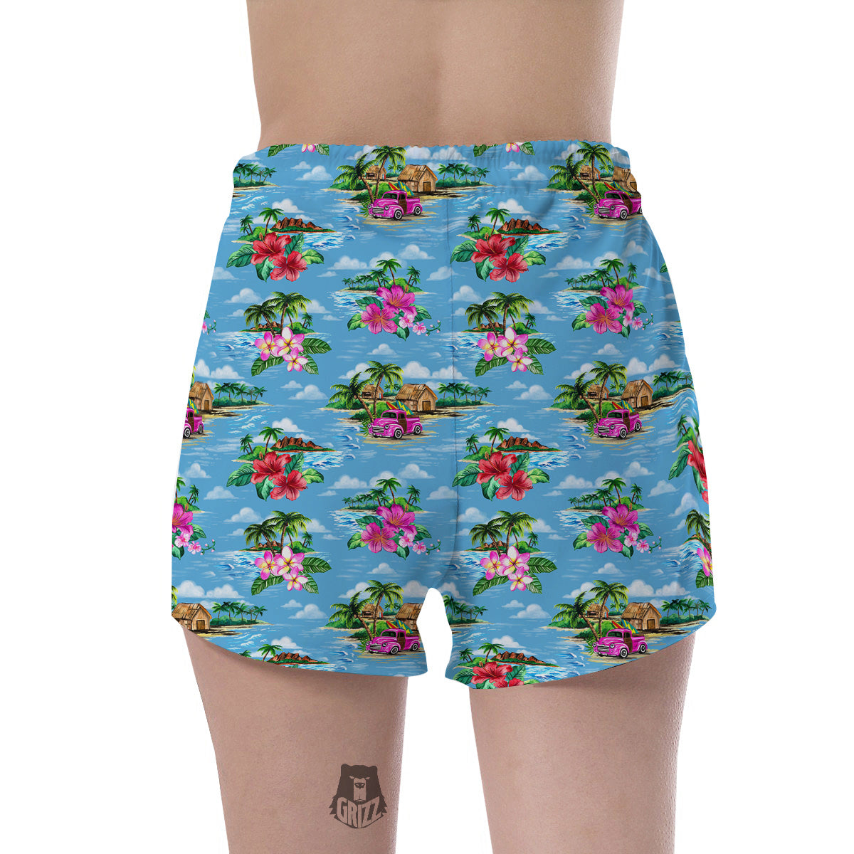 Vintage Hawaiian And Blue Sky Print Pattern Women's Shorts-grizzshop
