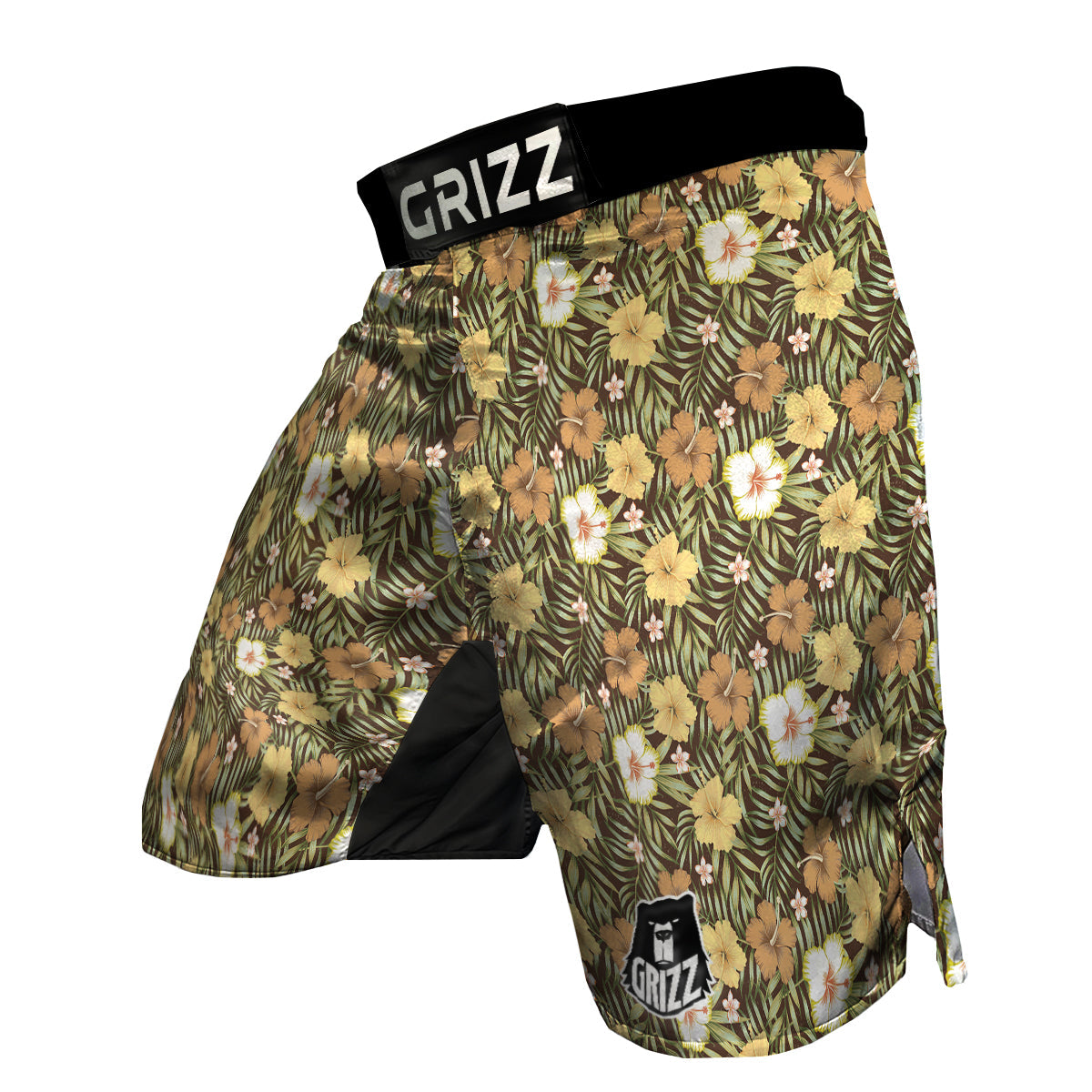 Vintage Hawaiian Floral Tropical Flower Hibiscus Palm Leaves Pattern Print MMA Shorts-grizzshop
