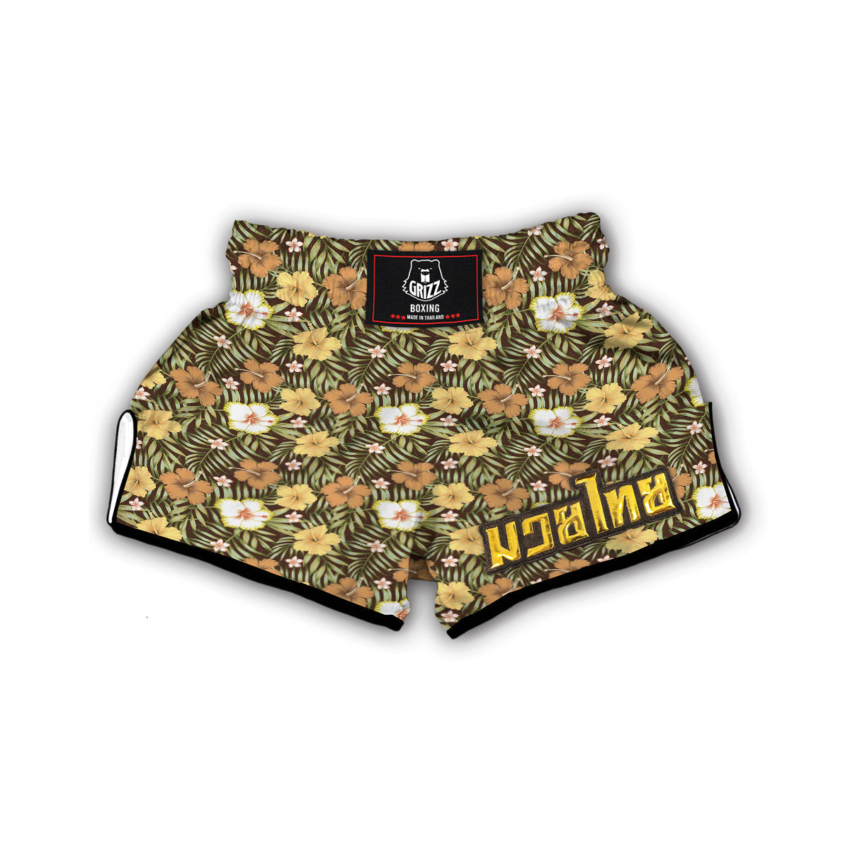 Vintage Hawaiian Floral Tropical Flower Hibiscus Palm Leaves Pattern Print Muay Thai Boxing Shorts-grizzshop