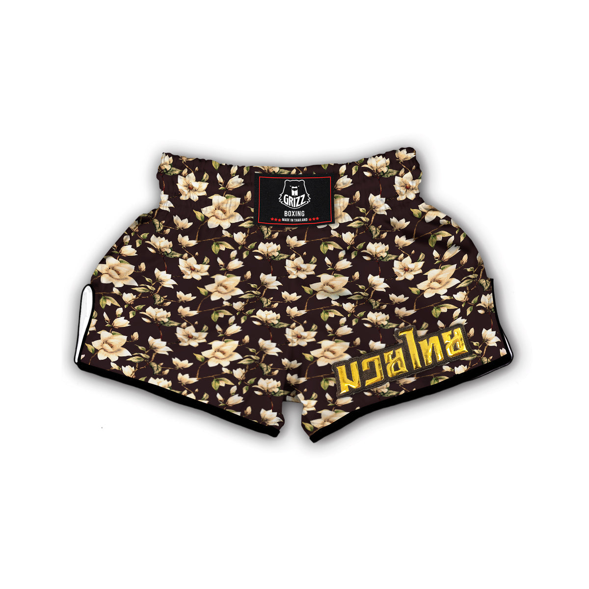 Vintage Magnolia Watercolor Print Pattern Muay Thai Boxing Shorts-grizzshop