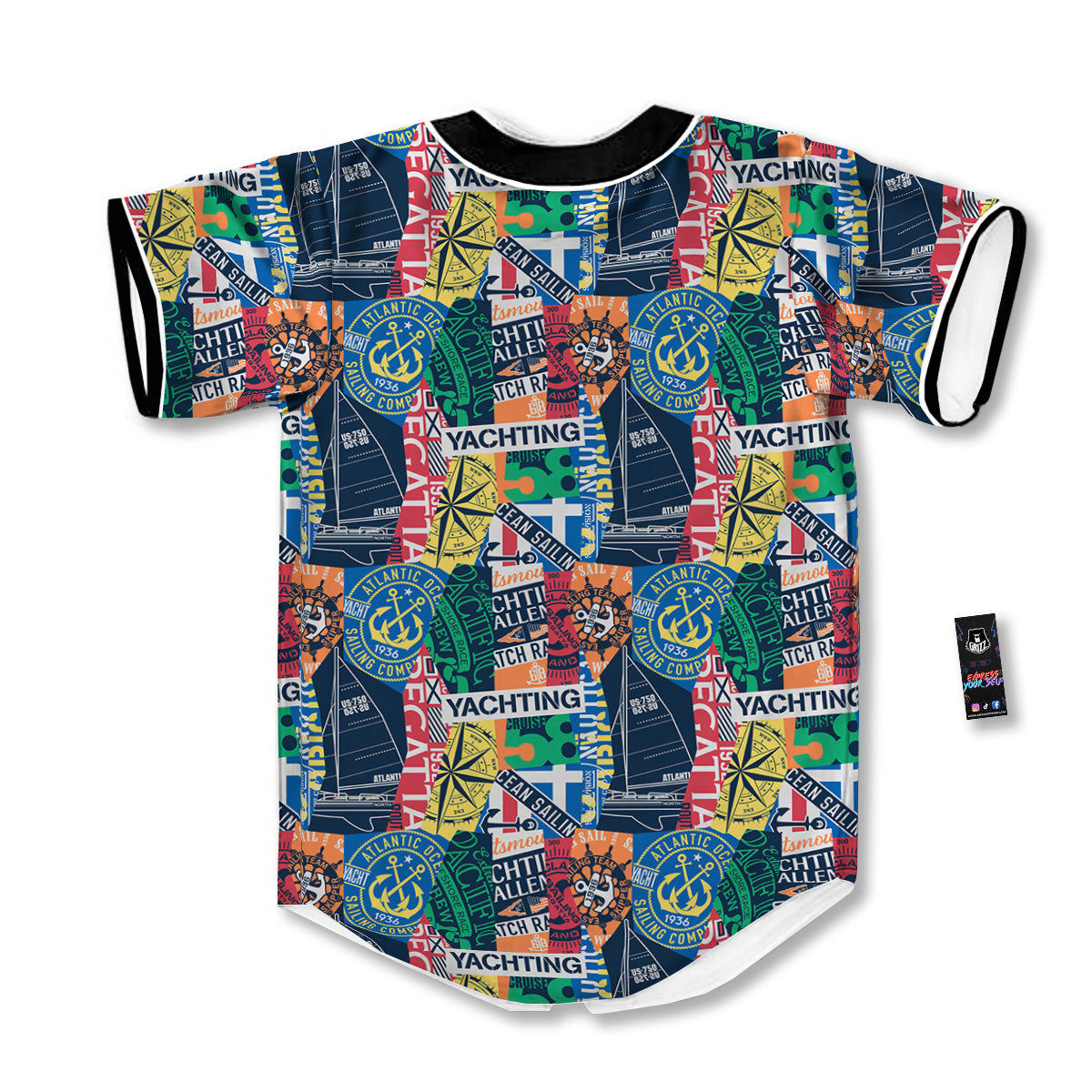 Vintage Nautical Style Colorful Print Pattern Baseball Jersey-grizzshop