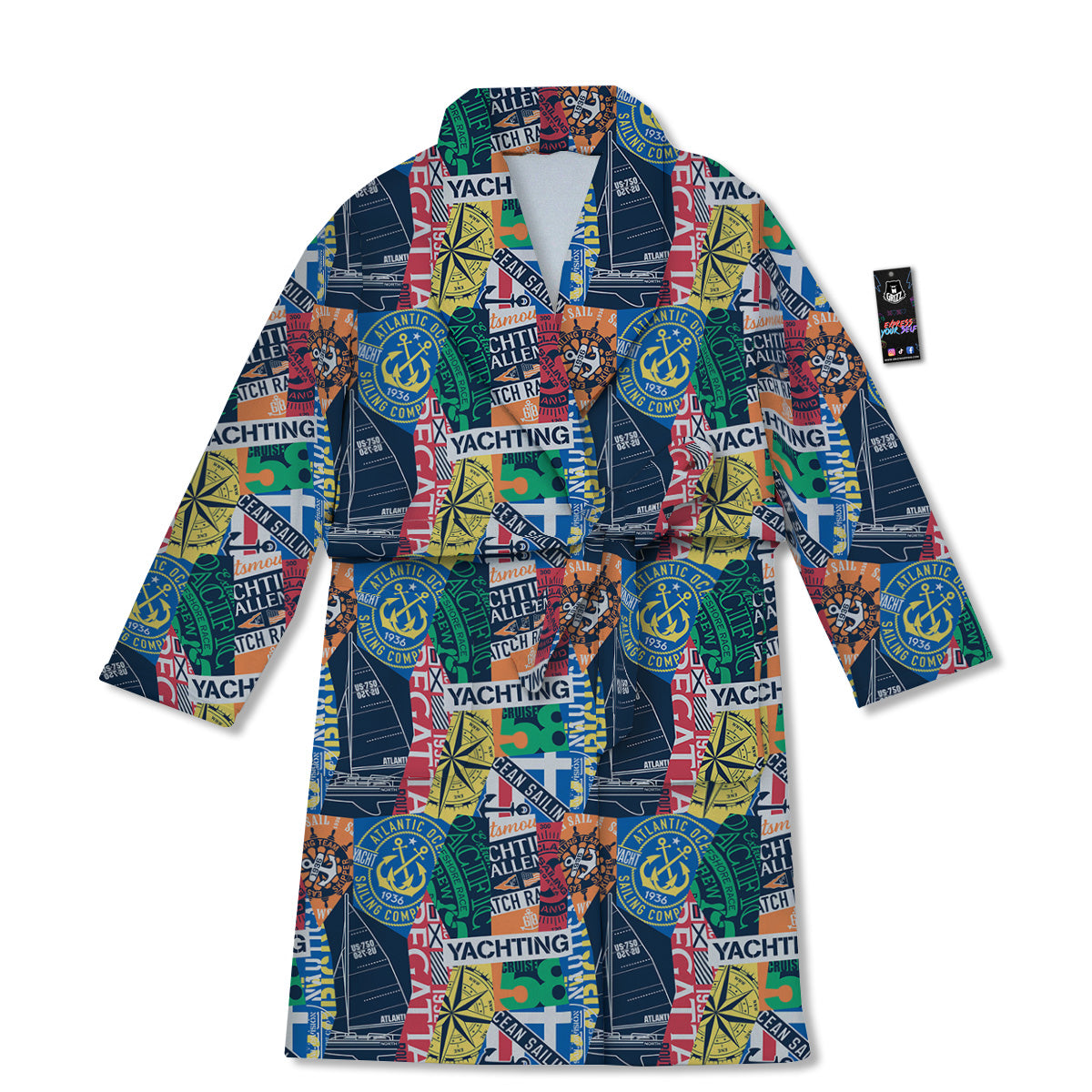 Vintage Nautical Style Colorful Print Pattern Bathrobe-grizzshop