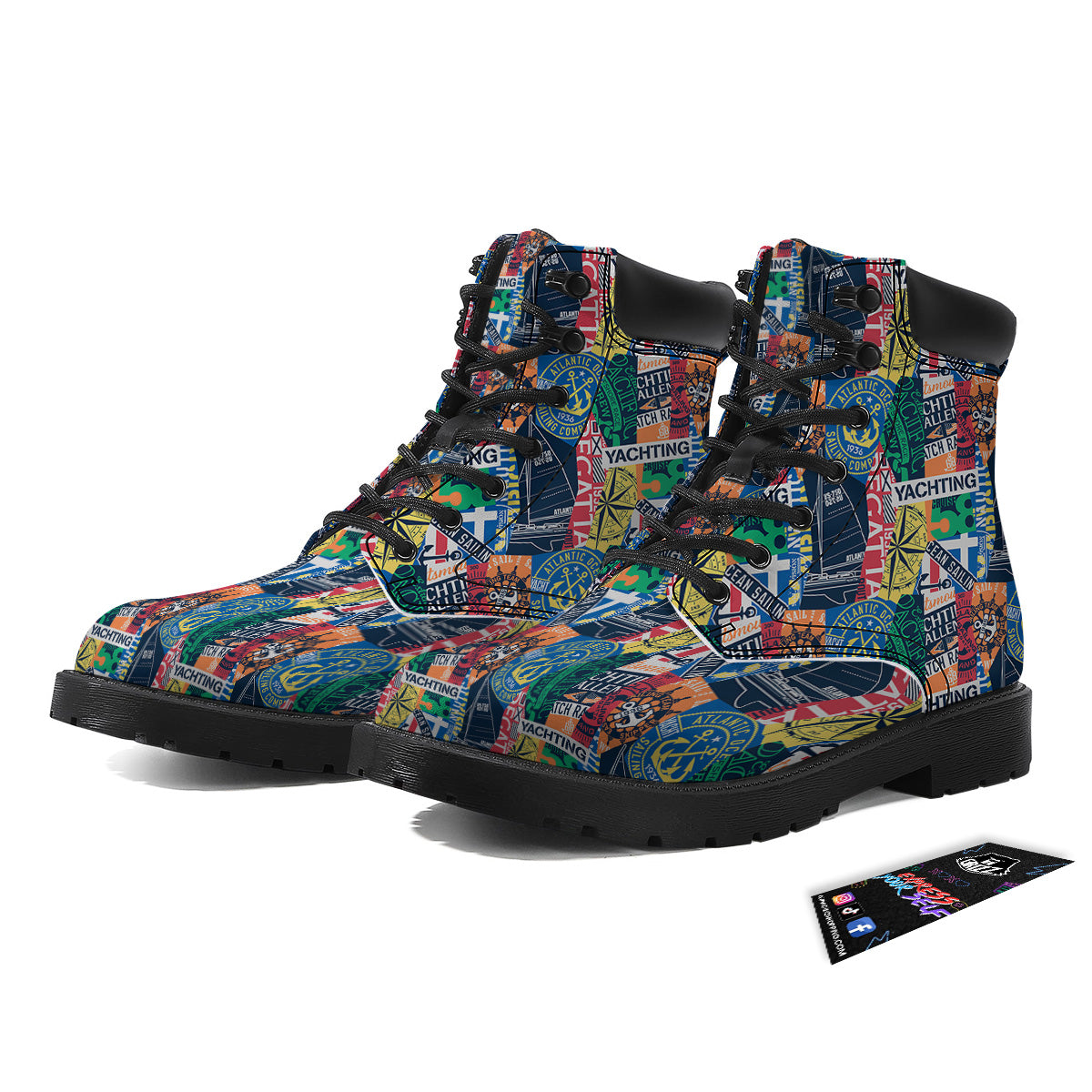 Vintage Nautical Style Colorful Print Pattern Boots-grizzshop