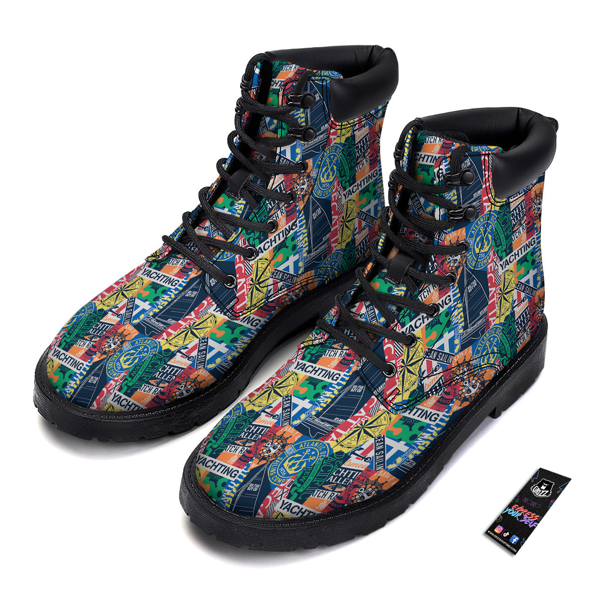 Vintage Nautical Style Colorful Print Pattern Boots-grizzshop