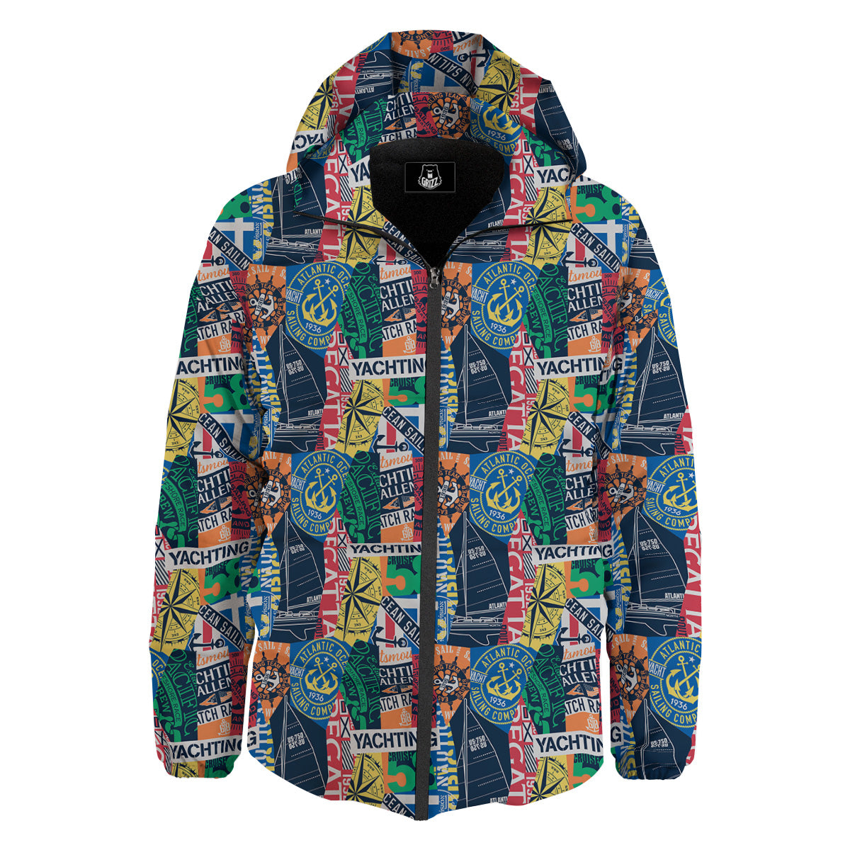 Vintage Nautical Style Colorful Print Pattern Down Jacket-grizzshop