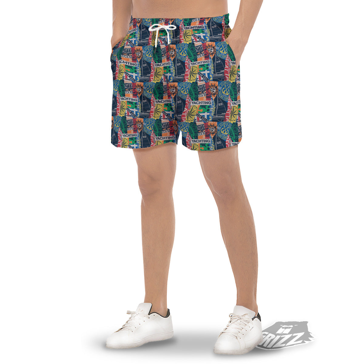 Vintage Nautical Style Colorful Print Pattern Men's Gym Shorts-grizzshop