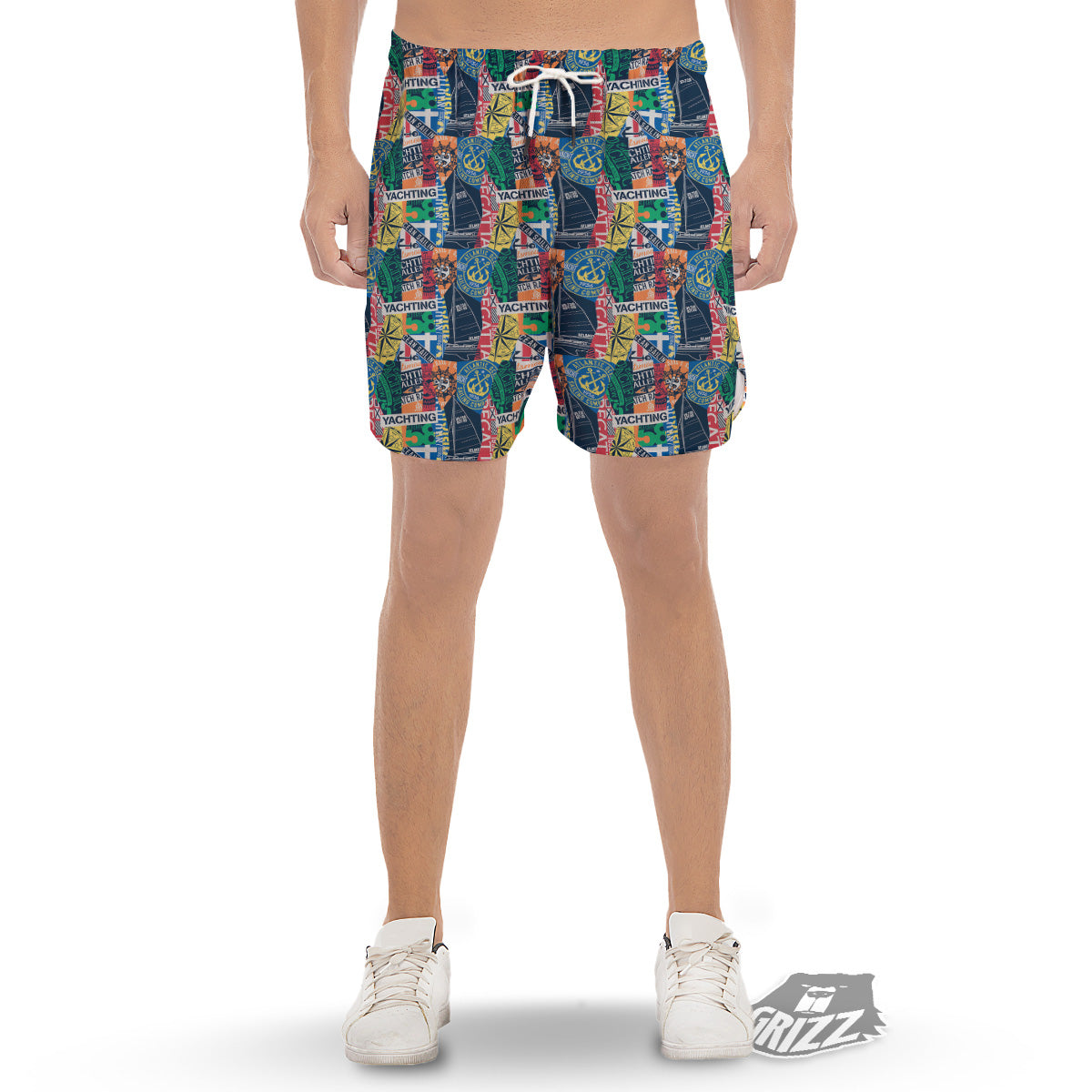 Vintage Nautical Style Colorful Print Pattern Men's Gym Shorts-grizzshop