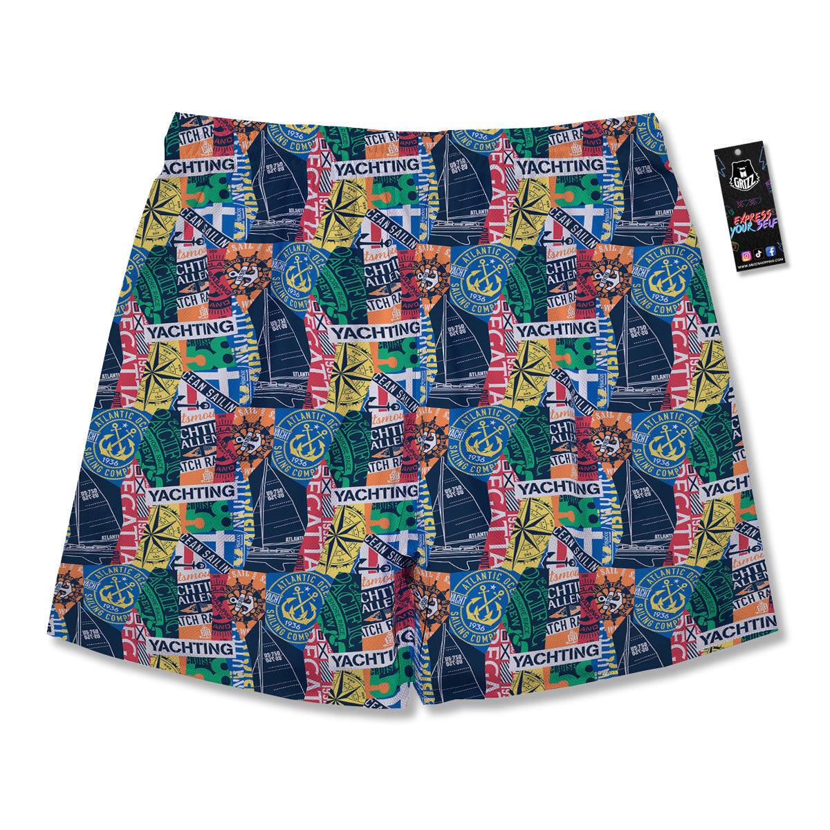 Vintage Nautical Style Colorful Print Pattern Men's Running Shorts-grizzshop