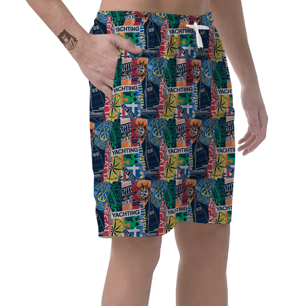 Vintage Nautical Style Colorful Print Pattern Men's Shorts-grizzshop