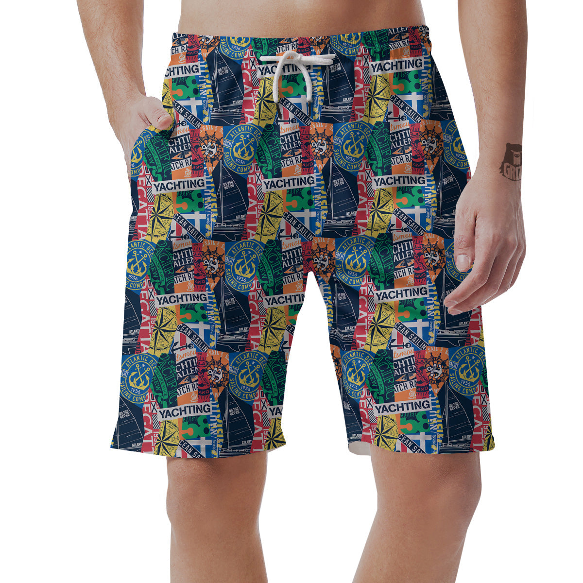 Vintage Nautical Style Colorful Print Pattern Men's Shorts-grizzshop
