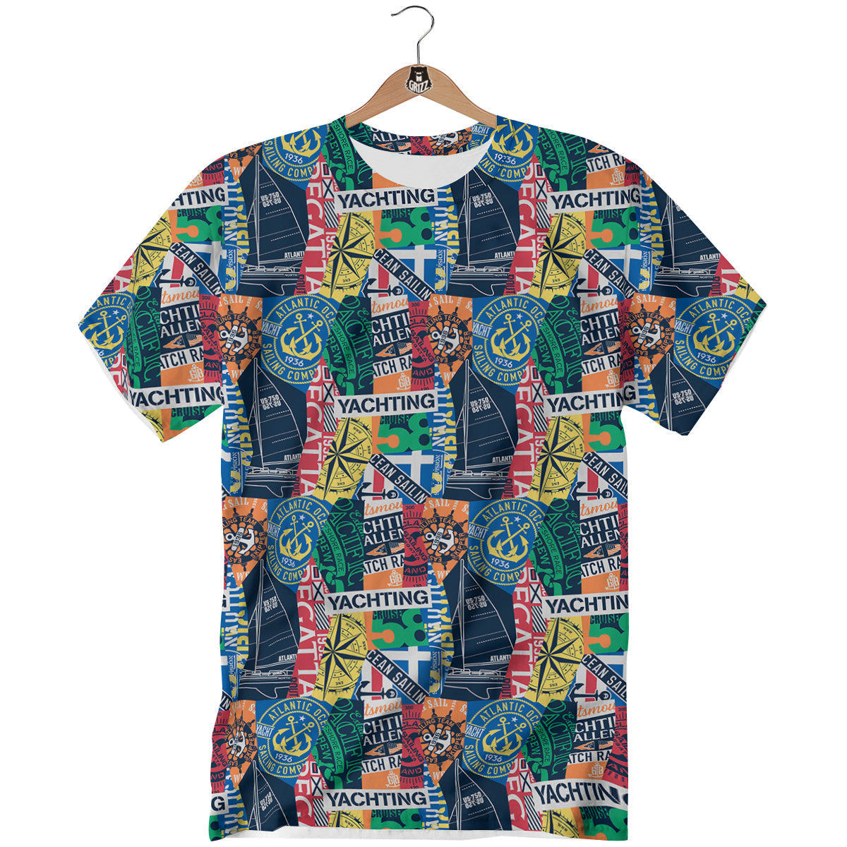 Vintage Nautical Style Colorful Print Pattern T-Shirt-grizzshop
