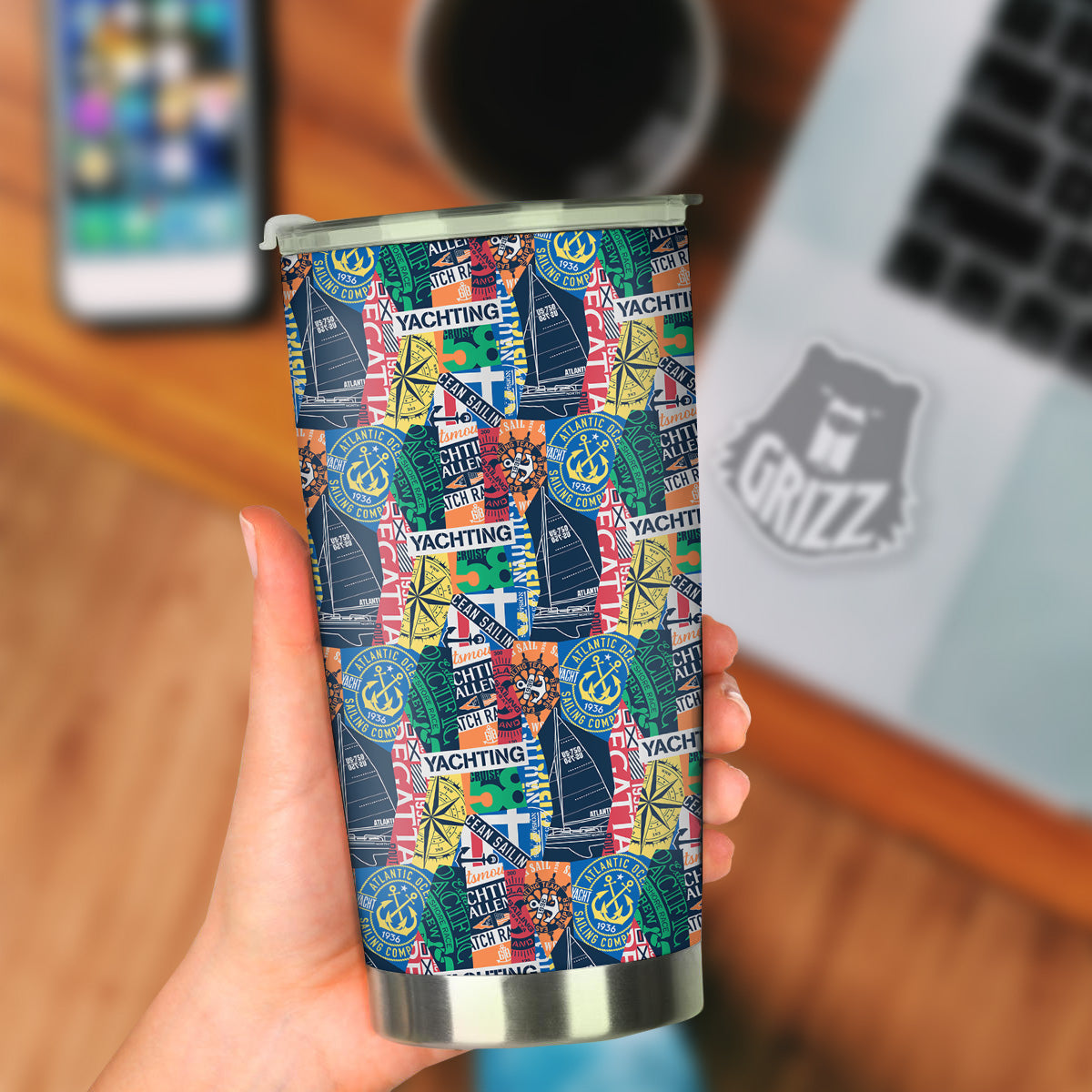 Vintage Nautical Style Colorful Print Pattern Tumbler-grizzshop
