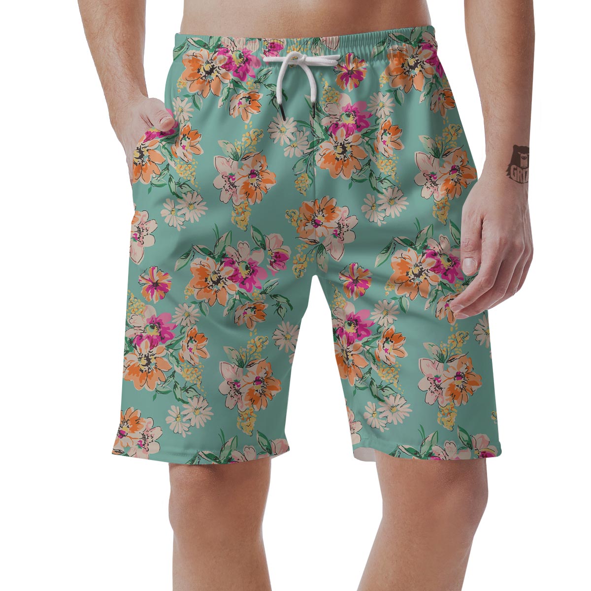 Vintage Pastel Floral Print Men's Shorts-grizzshop