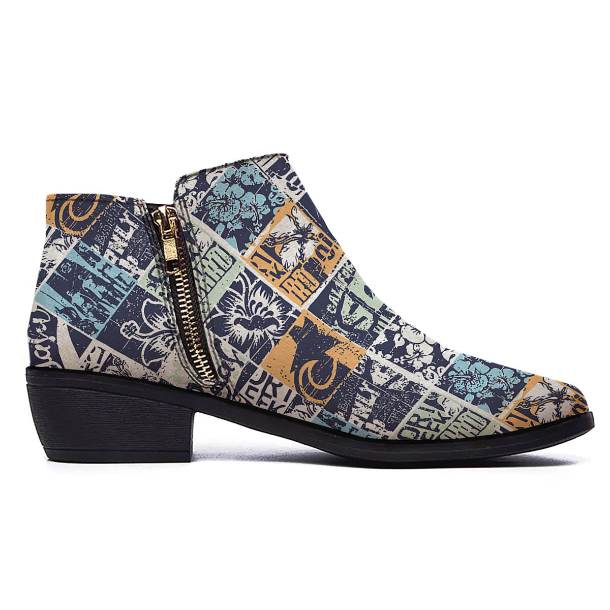 Vintage Patchwork Surfing Print Pattern Ankle Boots-grizzshop