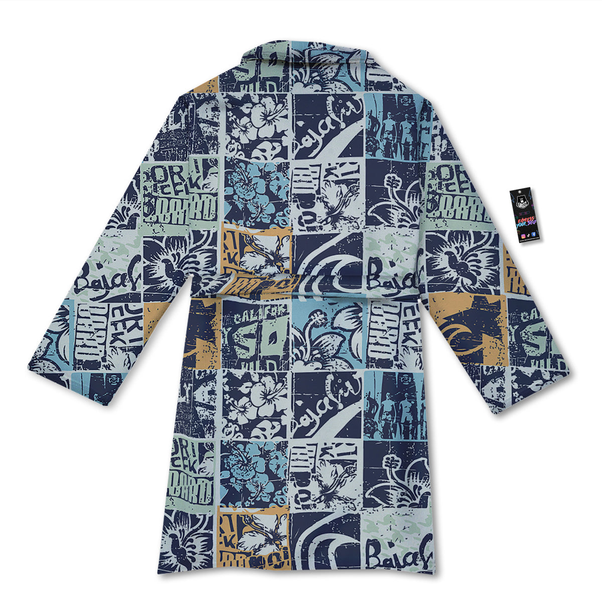 Vintage Patchwork Surfing Print Pattern Bathrobe-grizzshop