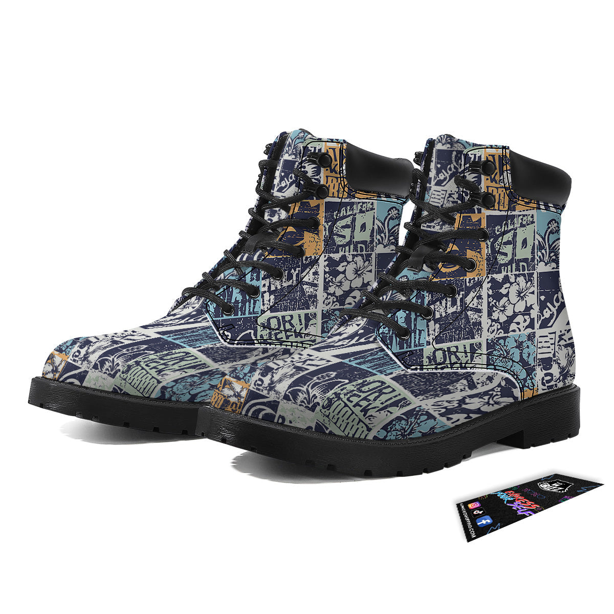 Vintage Patchwork Surfing Print Pattern Boots-grizzshop