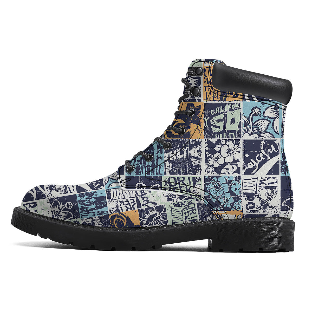 Vintage Patchwork Surfing Print Pattern Boots-grizzshop