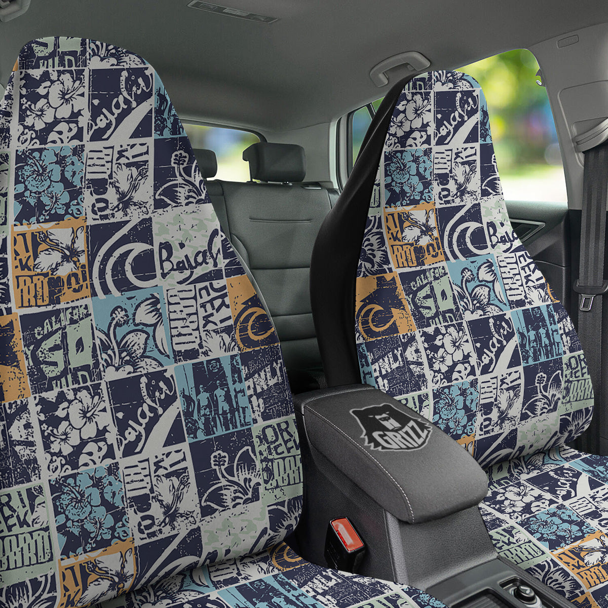 Vintage Patchwork Surfing Print Pattern Car Seat Covers-grizzshop