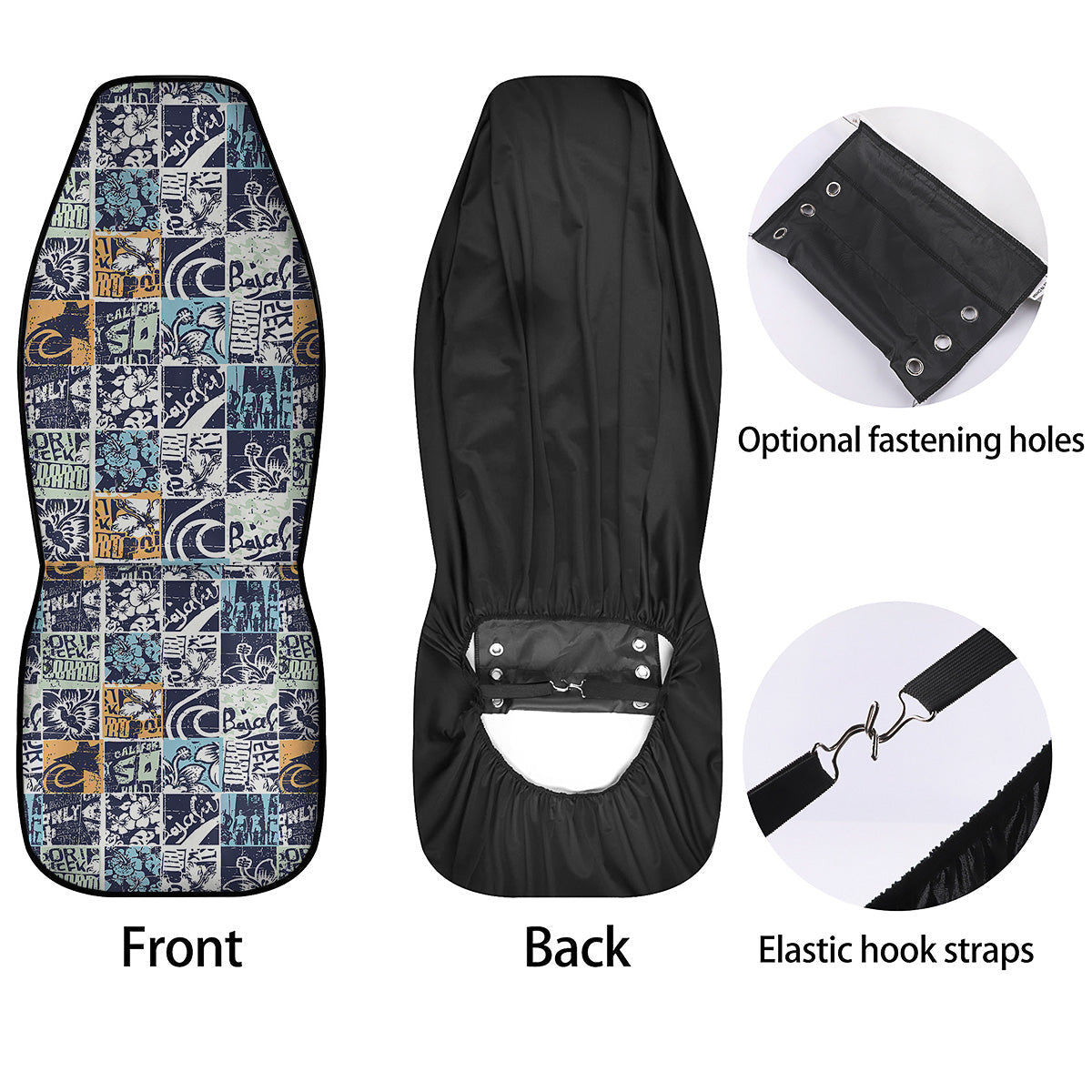 Vintage Patchwork Surfing Print Pattern Car Seat Covers-grizzshop