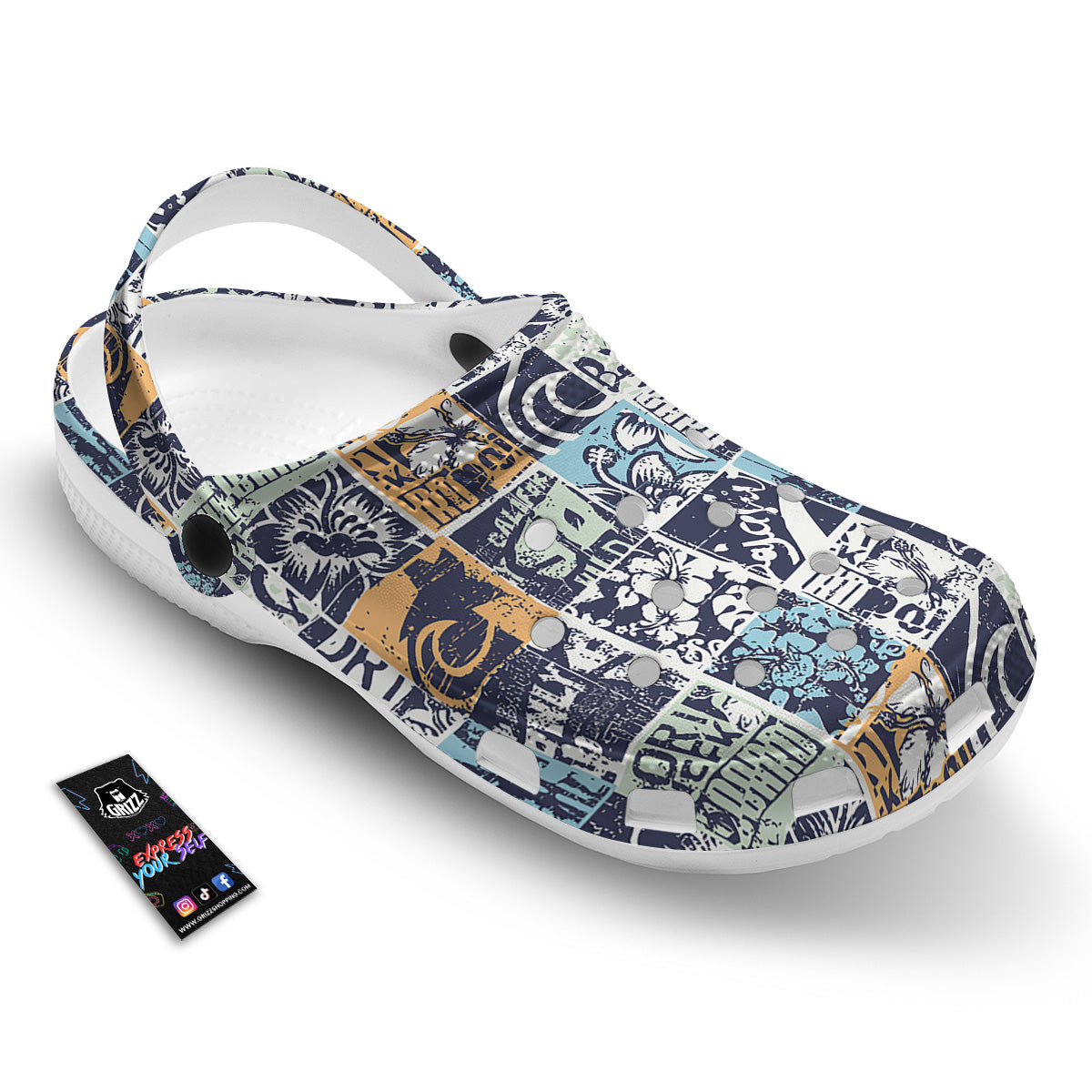 Vintage Patchwork Surfing Print Pattern Clog-grizzshop