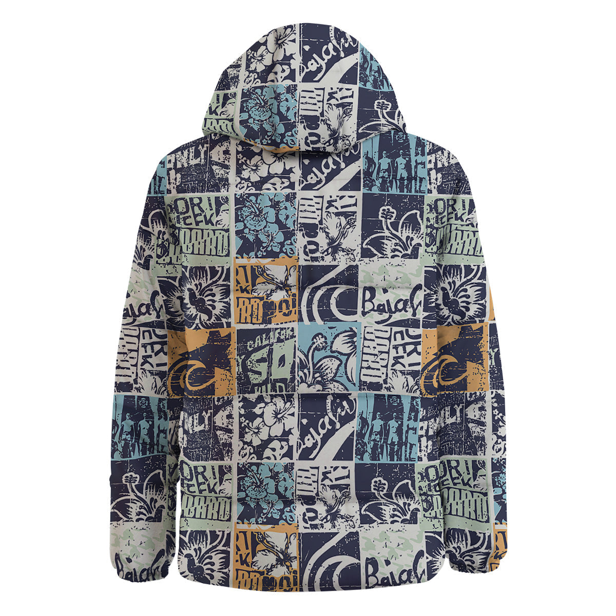 Vintage Patchwork Surfing Print Pattern Down Jacket-grizzshop