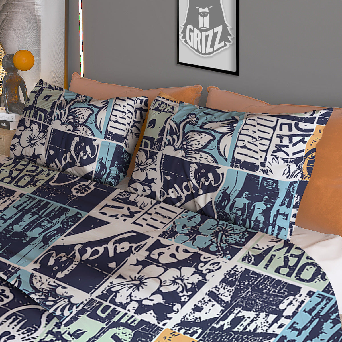 Vintage Patchwork Surfing Print Pattern Duvet Cover Bedding Set