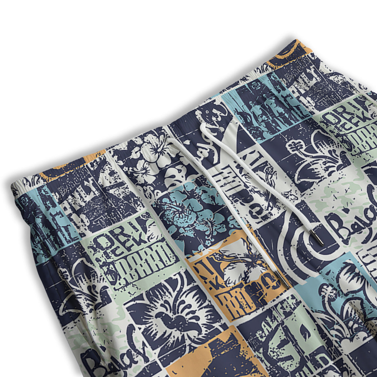 Vintage Patchwork Surfing Print Pattern Men's Athletic Shorts