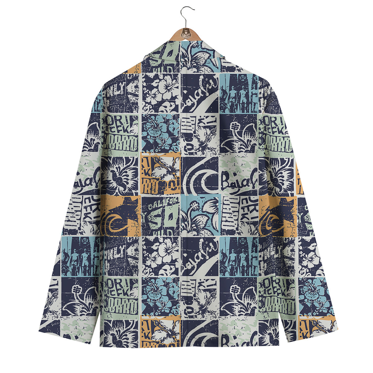 Vintage Patchwork Surfing Print Pattern Men's Blazer-grizzshop