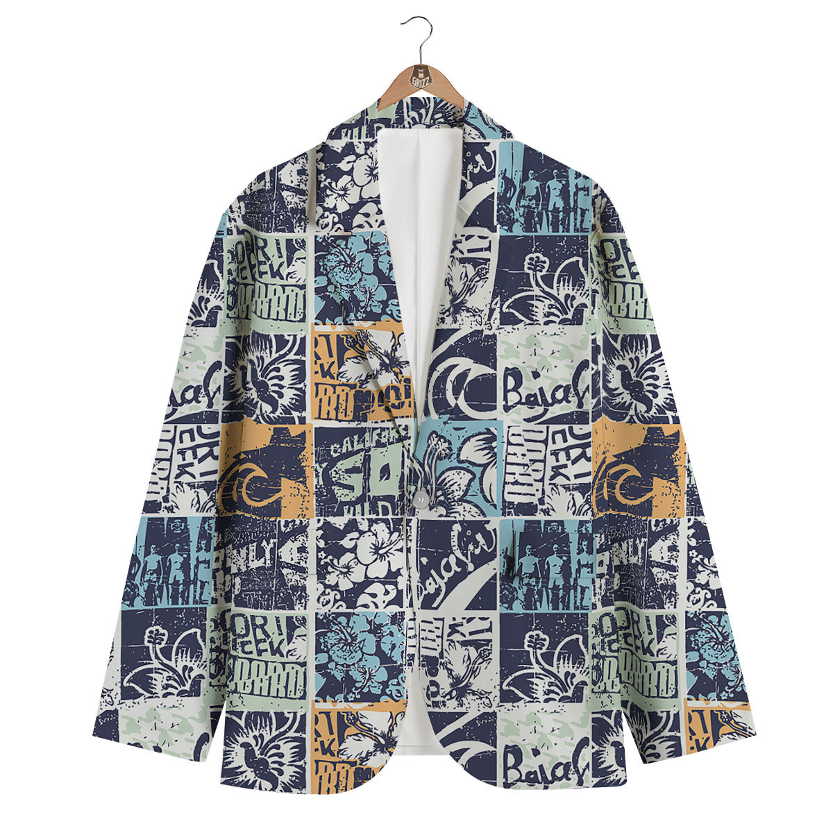 Vintage Patchwork Surfing Print Pattern Men's Blazer-grizzshop