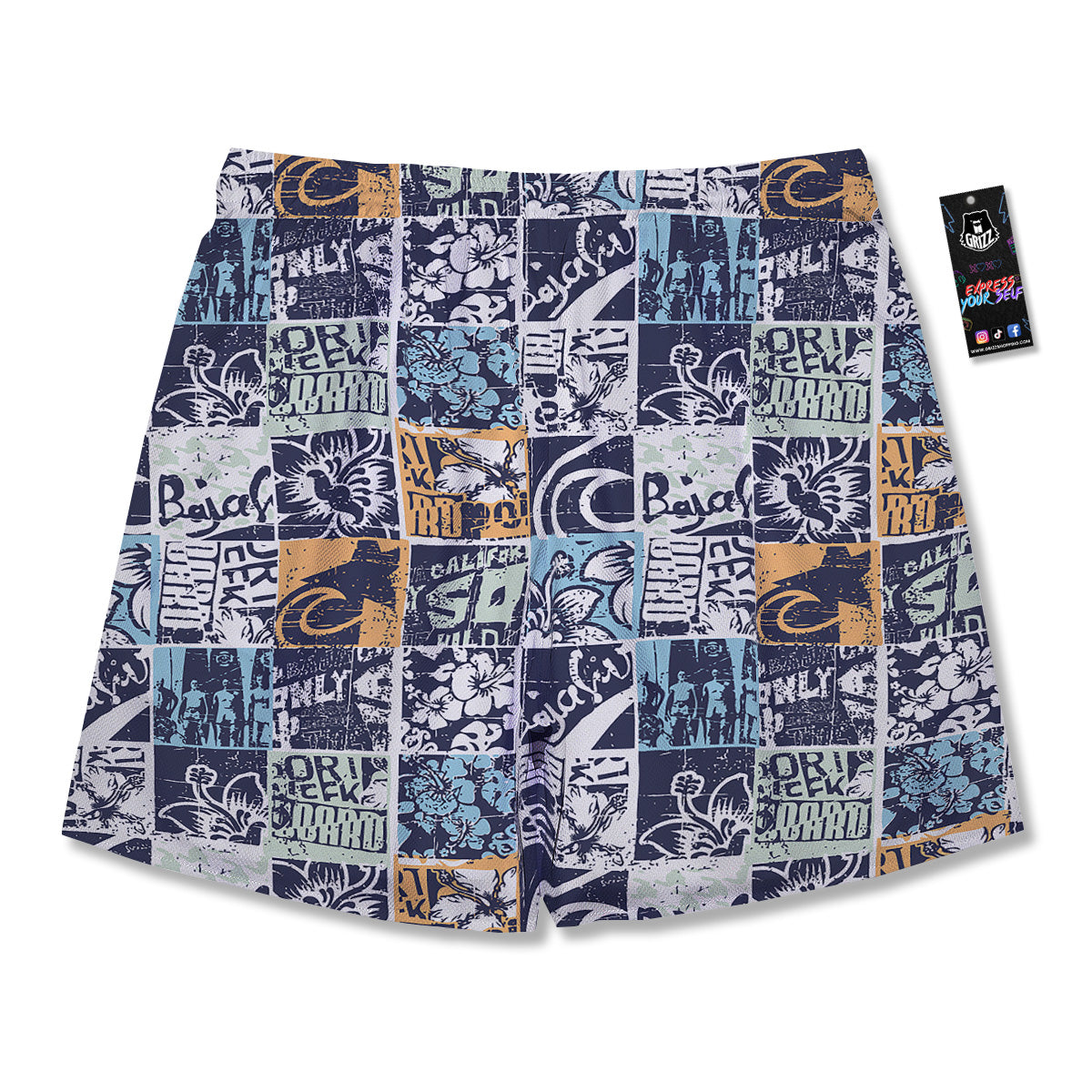 Vintage Patchwork Surfing Print Pattern Men's Running Shorts-grizzshop